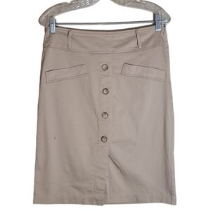 Dressbarn tan khaki faux button front zip side skirt size 8